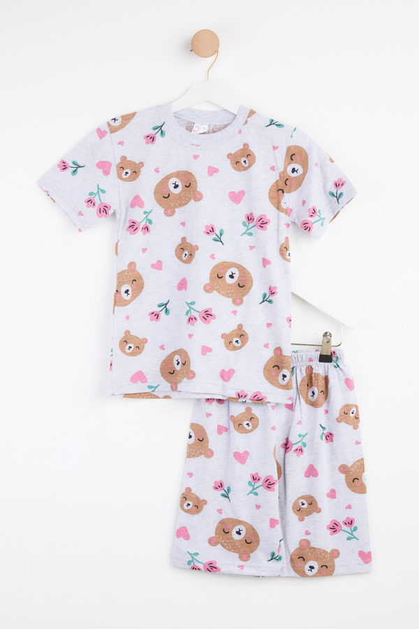 Erkek Çocuk Gri Baskılı T-shirt + Kapri - 25422 GRİ