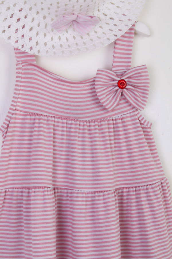 Kız Çocuk Pembe Şapkalı Askılı Elbise - 25479