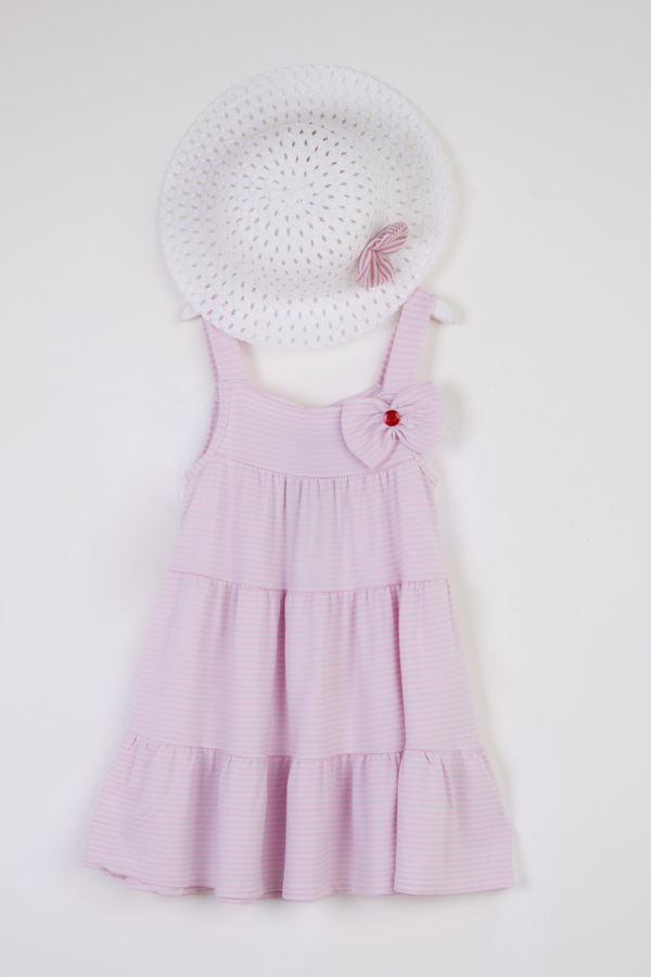 Kız Çocuk Pembe Şapkalı Askılı Elbise - 25479 PEMBE