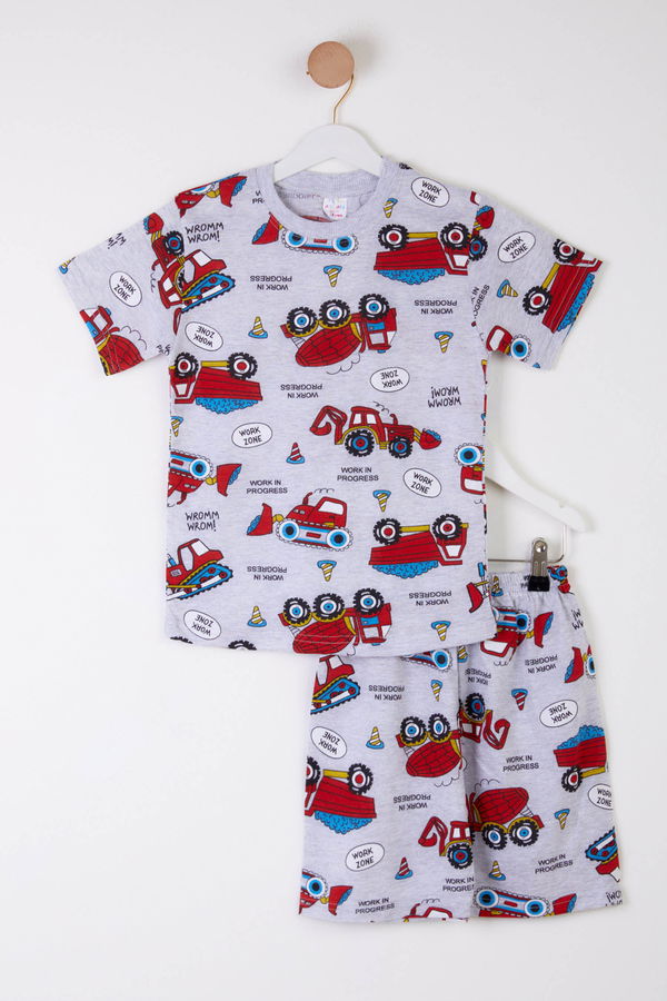 Erkek Çocuk Gri Baskılı T-shirt + Kapri - 25570 GRİ