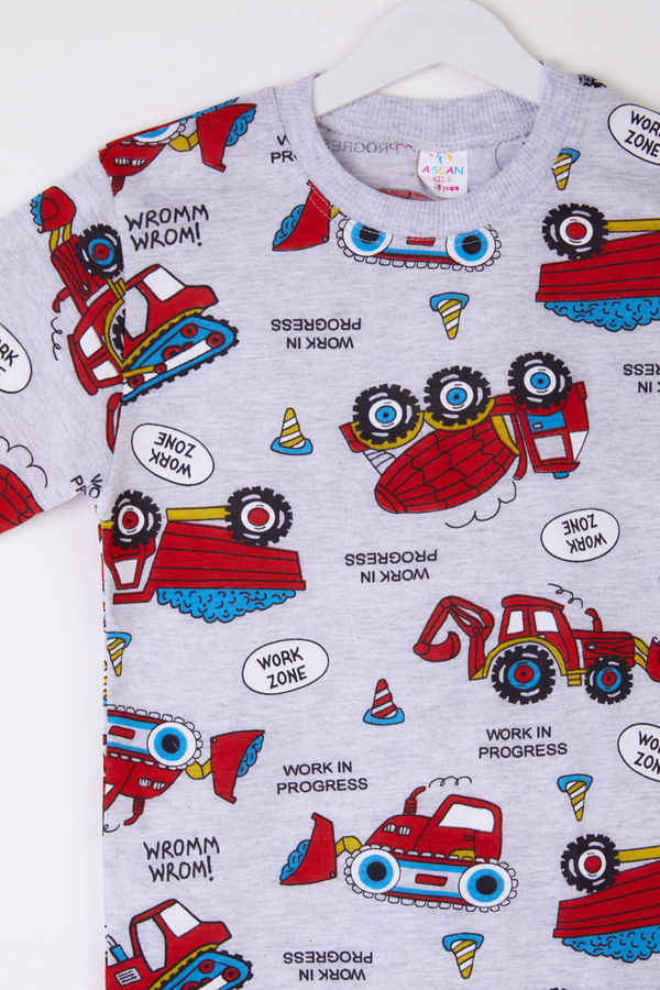 Erkek Çocuk Gri Baskılı T-shirt + Kapri - 25570 GRİ