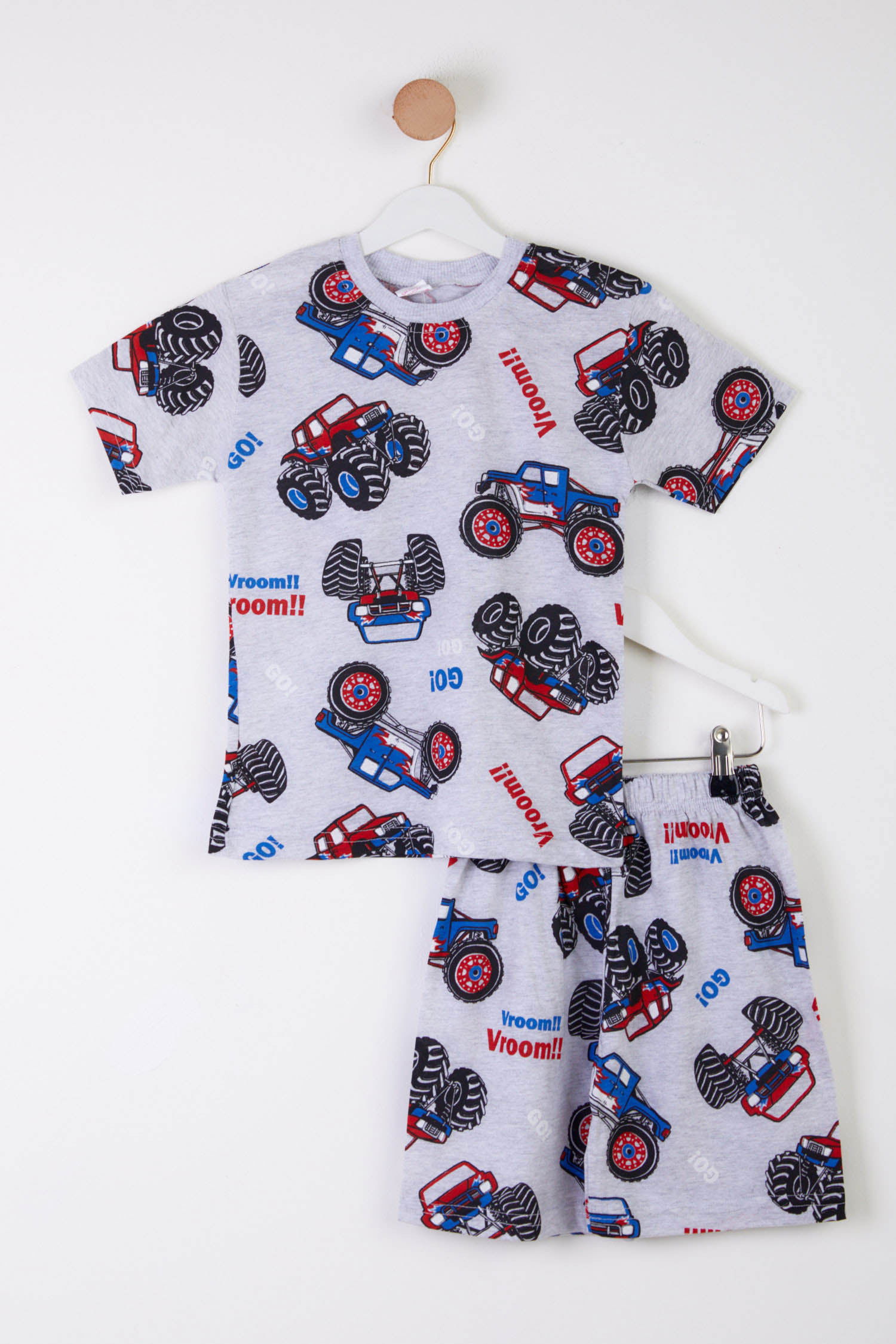 Erkek Çocuk Gri Baskılı T-shirt + Kapri - 25571 GRİ