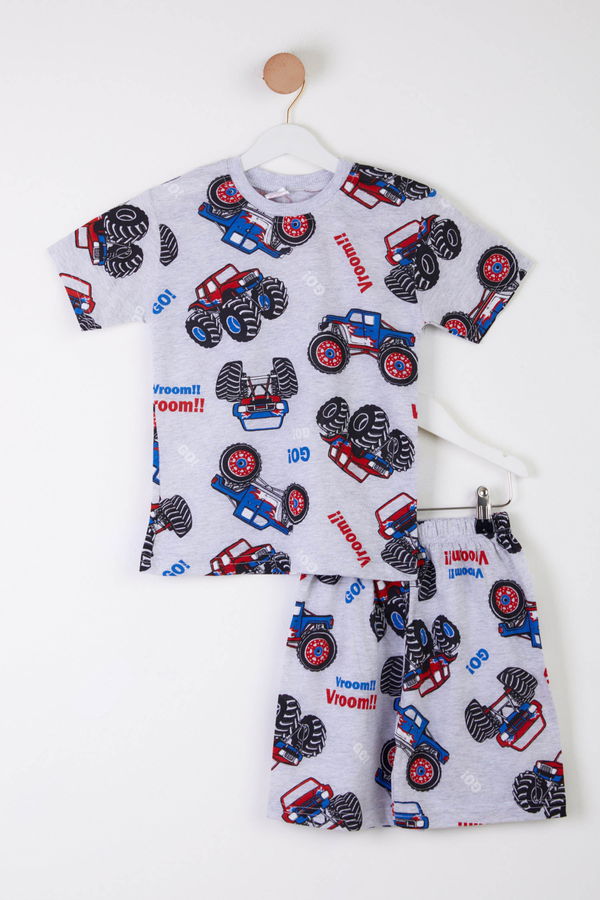 Erkek Çocuk Gri Baskılı T-shirt + Kapri - 25571 GRİ