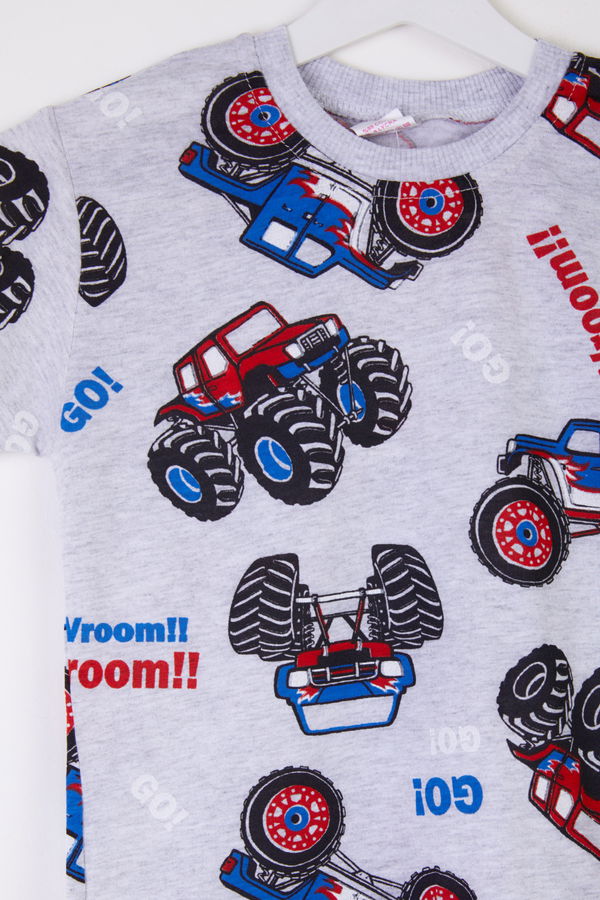 Erkek Çocuk Gri Baskılı T-shirt + Kapri - 25571 GRİ