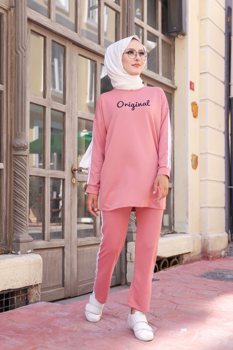 Düz Bisiklet Yaka Kadın Pembe TUNIK PANTOLON - 8401