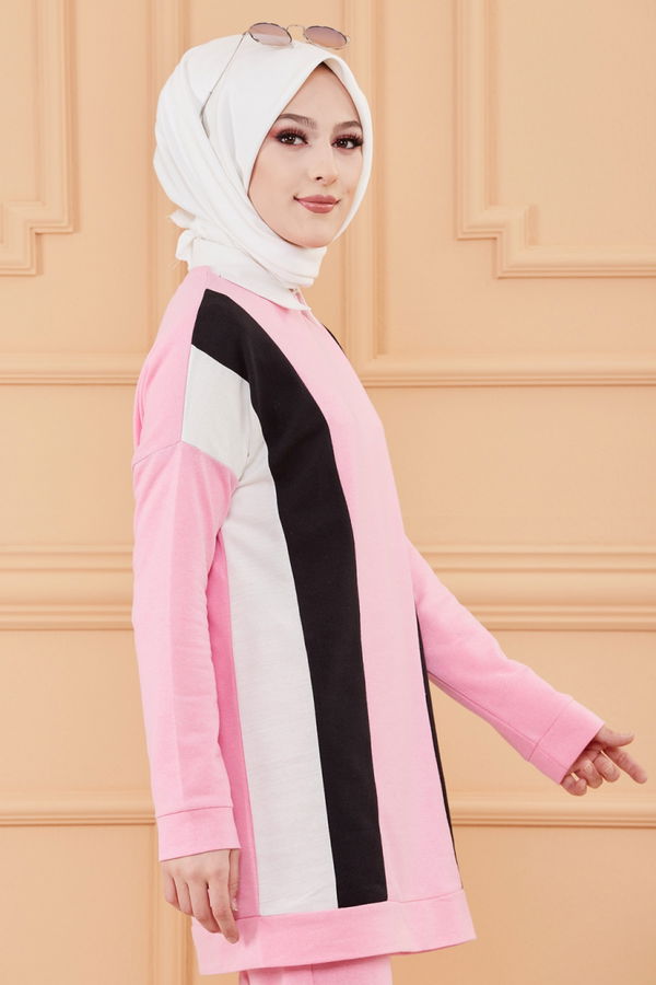 Düz Bisiklet Yaka Kadın Pembe TUNIK PANTOLON - 3097