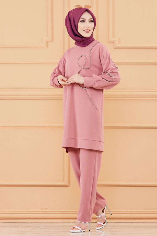 Düz Orta Kadın Pembe TUNIK PANTOLON - 20126