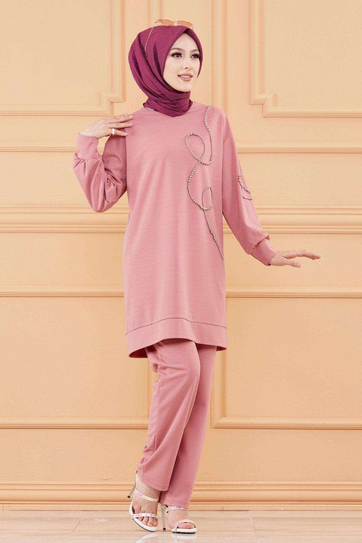 Düz Orta Kadın Pembe TUNIK PANTOLON - 20126