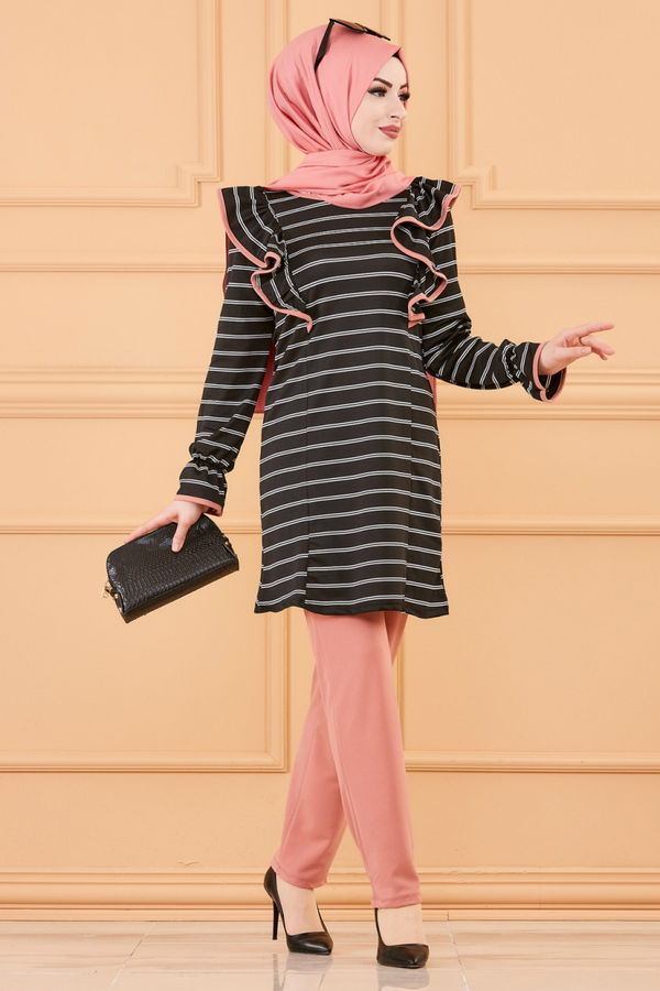 Düz Orta Kadın Pembe TUNIK PANTOLON - 20157 PEMBE