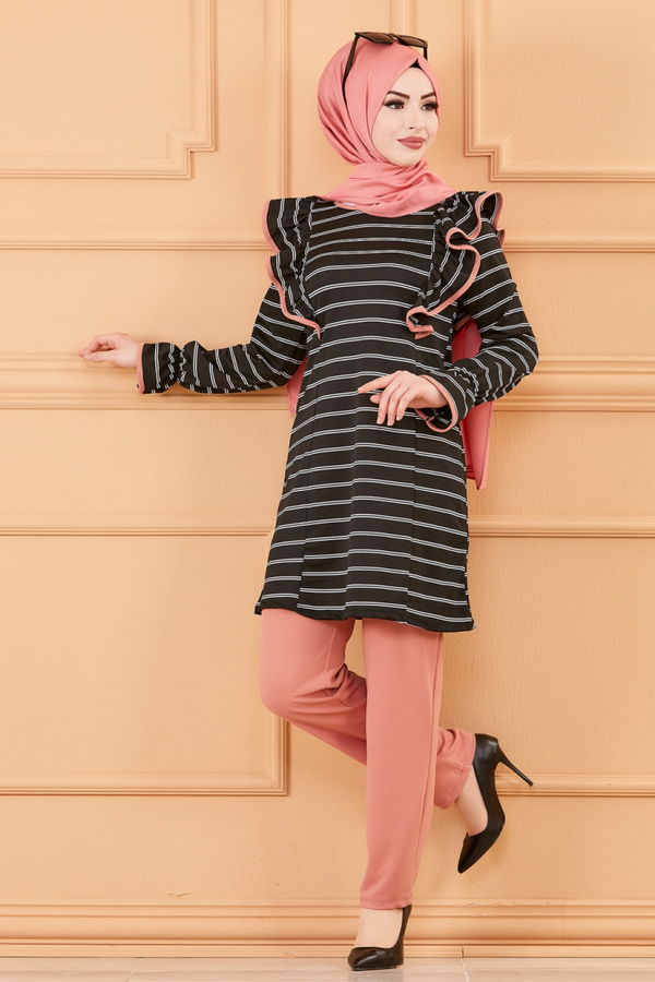 Düz Orta Kadın Pembe TUNIK PANTOLON - 20157 PEMBE