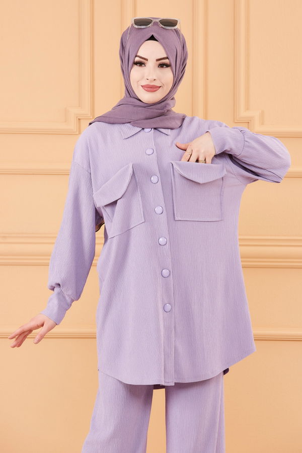 Düz Orta Kadın Lila TUNIK PANTOLON - 20160