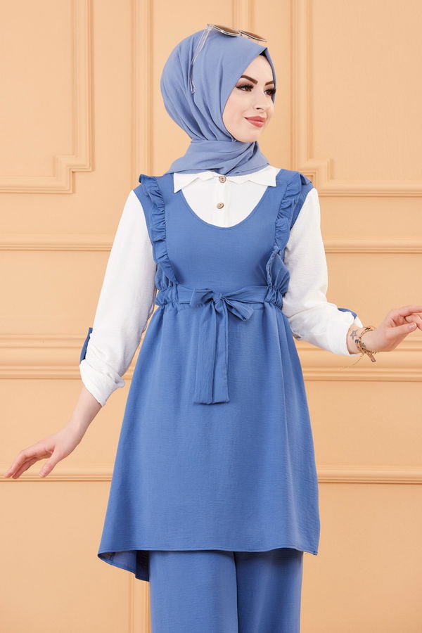 Düz Orta Kadın Mavi TUNIK PANTOLON - 20174
