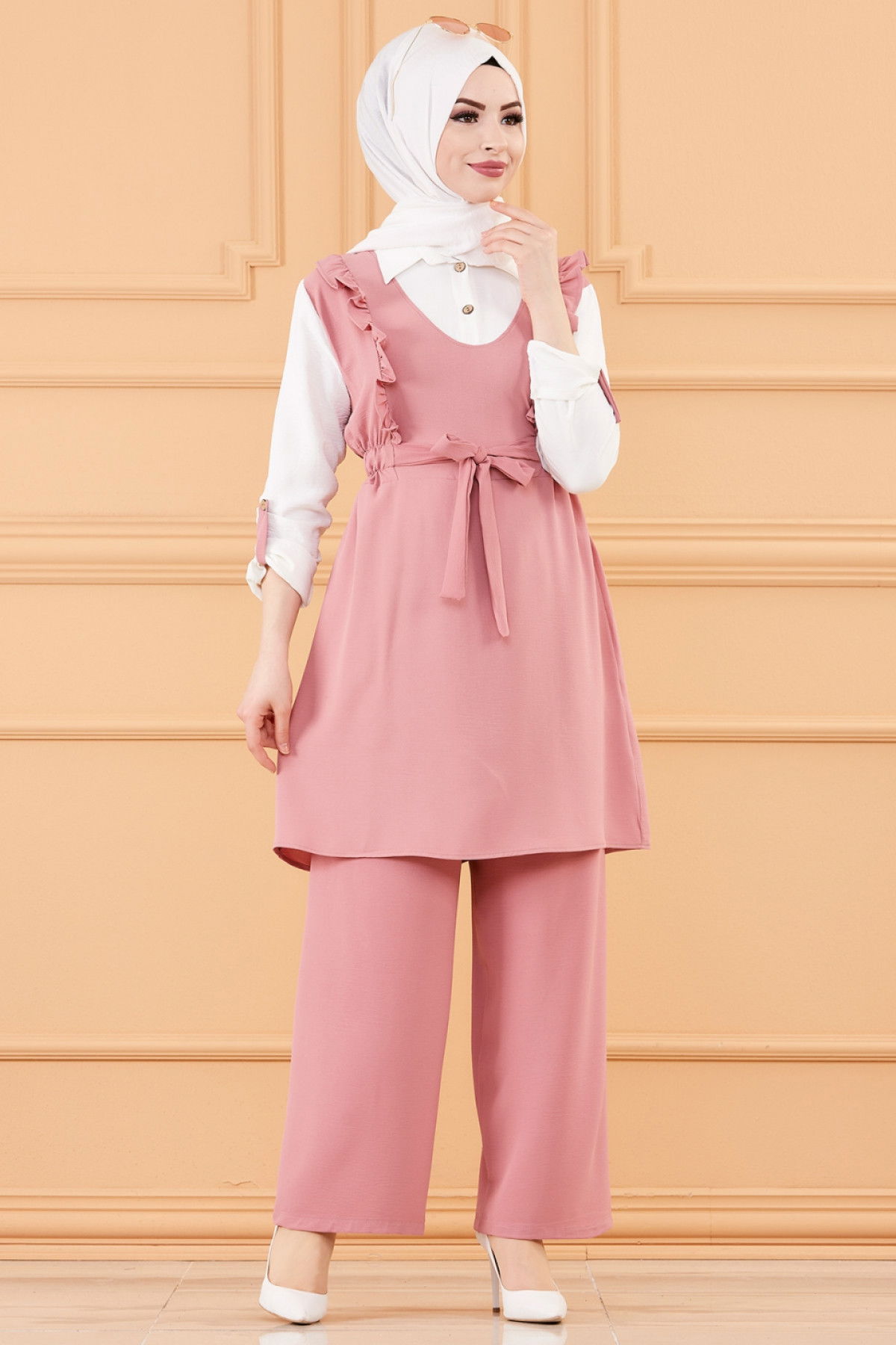 Düz Orta Kadın Pembe TUNIK PANTOLON - 20174