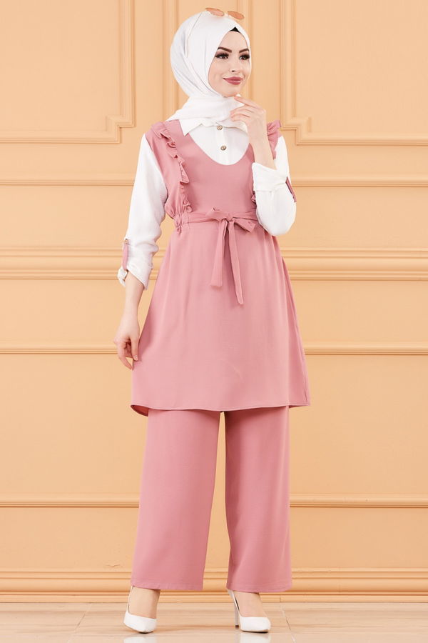 Düz Orta Kadın Pembe TUNIK PANTOLON - 20174