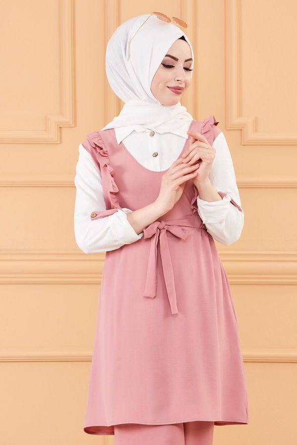 Düz Orta Kadın Pembe TUNIK PANTOLON - 20174