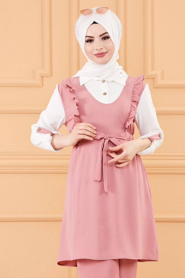 Düz Orta Kadın Pembe TUNIK PANTOLON - 20174