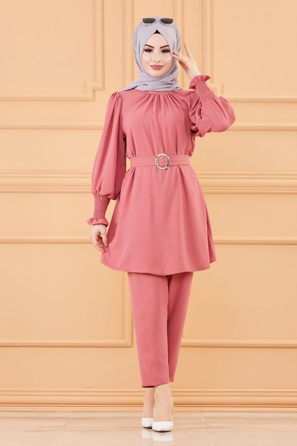 Düz Orta Kadın Pembe TUNIK PANTOLON - 20104