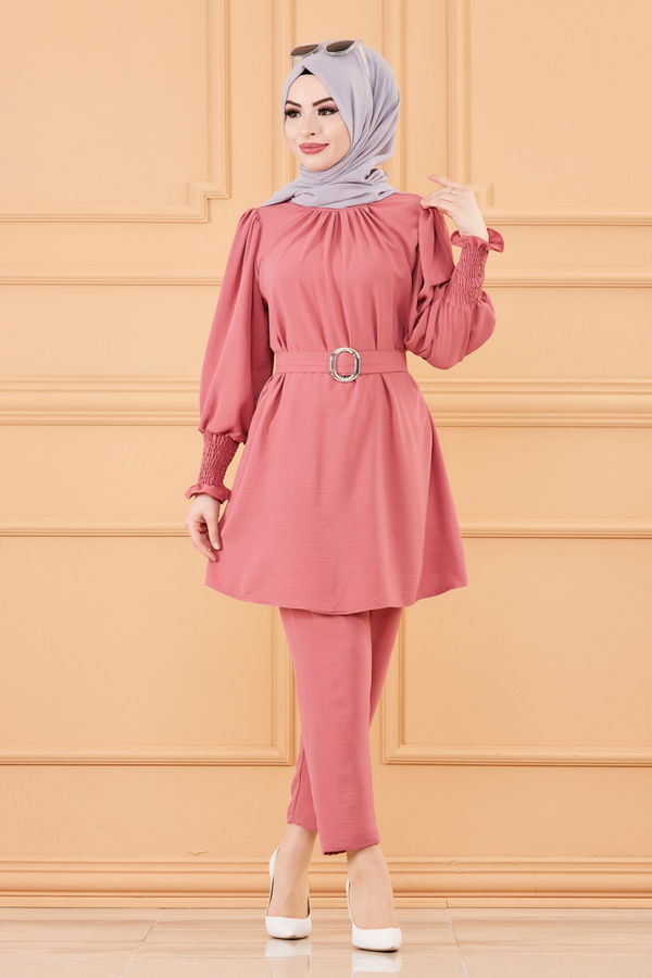Düz Orta Kadın Pembe TUNIK PANTOLON - 20104