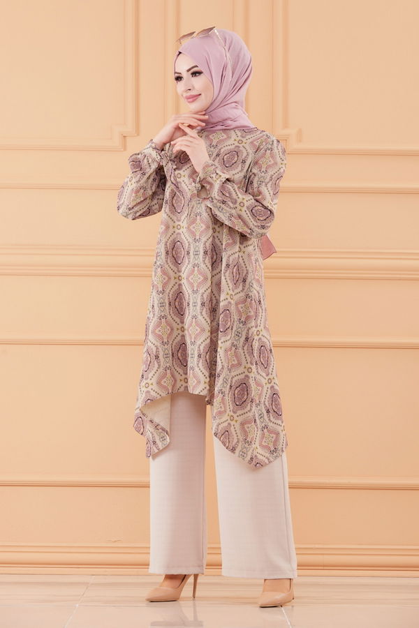 Düz Orta Kadın Pembe TUNIK PANTOLON - 20550 PEMBE