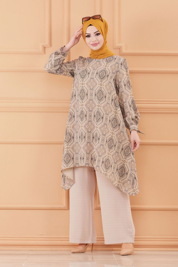 Düz Orta Kadın Gri TUNIK PANTOLON - 20550 GRİ