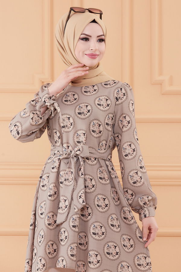 Düz Orta Kadın Bej TUNIK PANTOLON - 20552