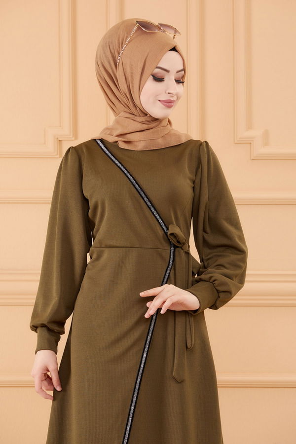Düz Bisiklet Yaka Kadın Haki TUNIK PANTOLON - 3682