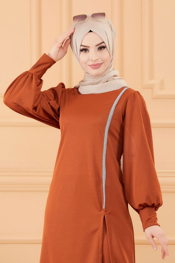 Düz Bisiklet Yaka Kadın Kiremit TUNIK PANTOLON - 3670 KİREMİT