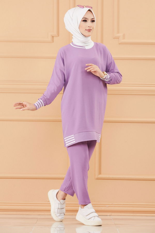 Düz Orta Kadın Lila TUNIK PANTOLON - 20634 LİLA
