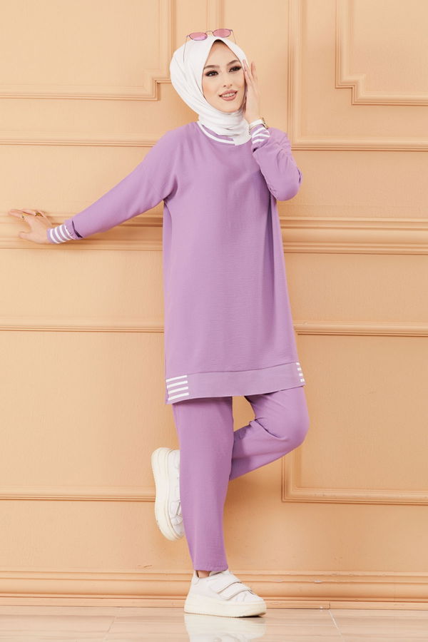 Düz Orta Kadın Lila TUNIK PANTOLON - 20634 LİLA