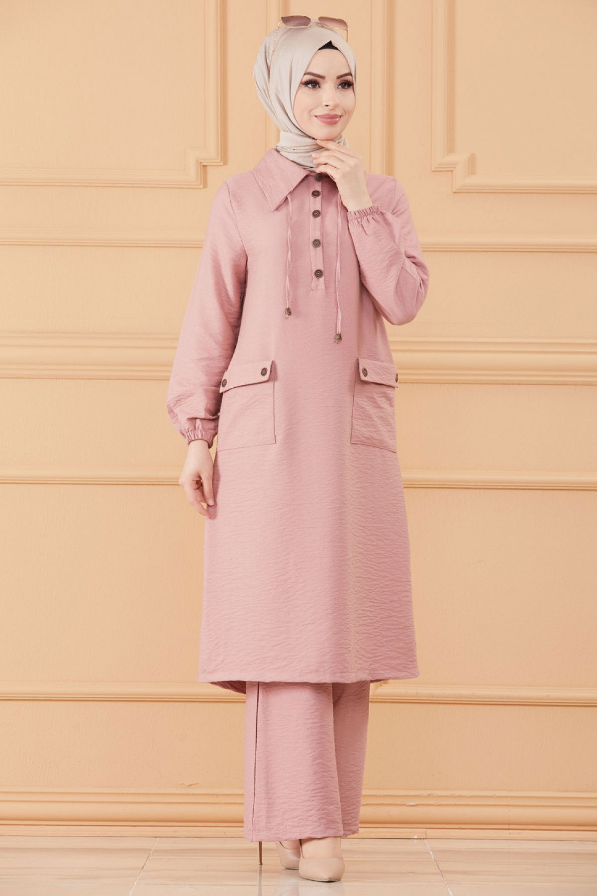 Düz Orta Kadın Pembe TUNIK PANTOLON - 20632