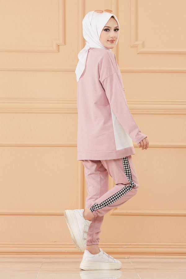 Düz Bisiklet Yaka Kadın Pembe TUNIK PANTOLON - 8829 PEMBE