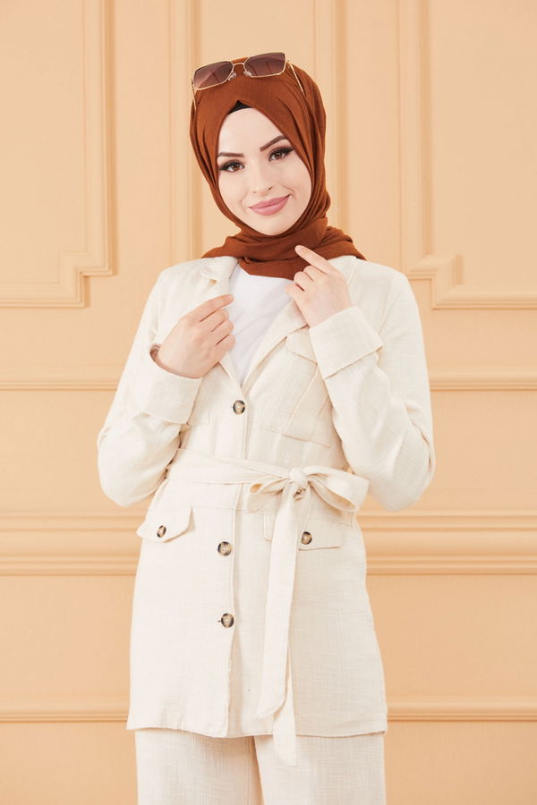 Düz Orta Kadın Bej TUNIK PANTOLON - 20639 BEJ