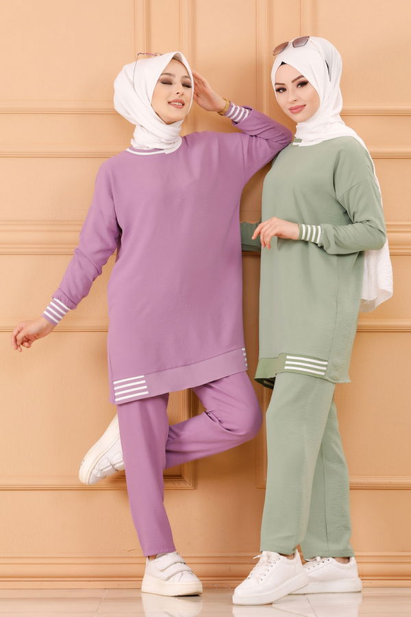 Düz Orta Kadın Lila TUNIK PANTOLON - 20634 LİLA