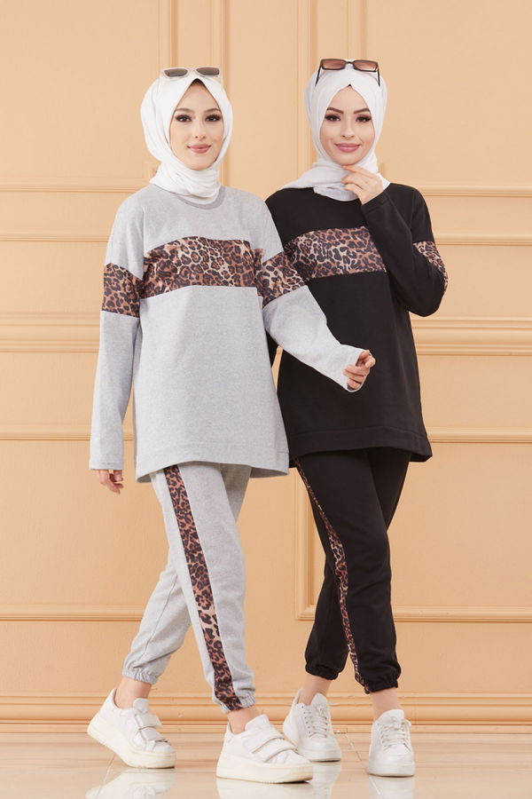 Düz Bisiklet Yaka Kadın Siyah TUNIK PANTOLON - 8827