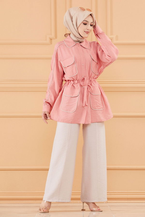 Düz Orta Kadın Pembe TUNIK PANTOLON - 20649 PEMBE