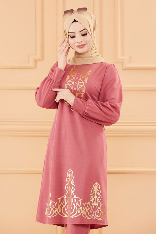 Düz Bisiklet Yaka Kadın Pembe TUNIK PANTOLON - 3645