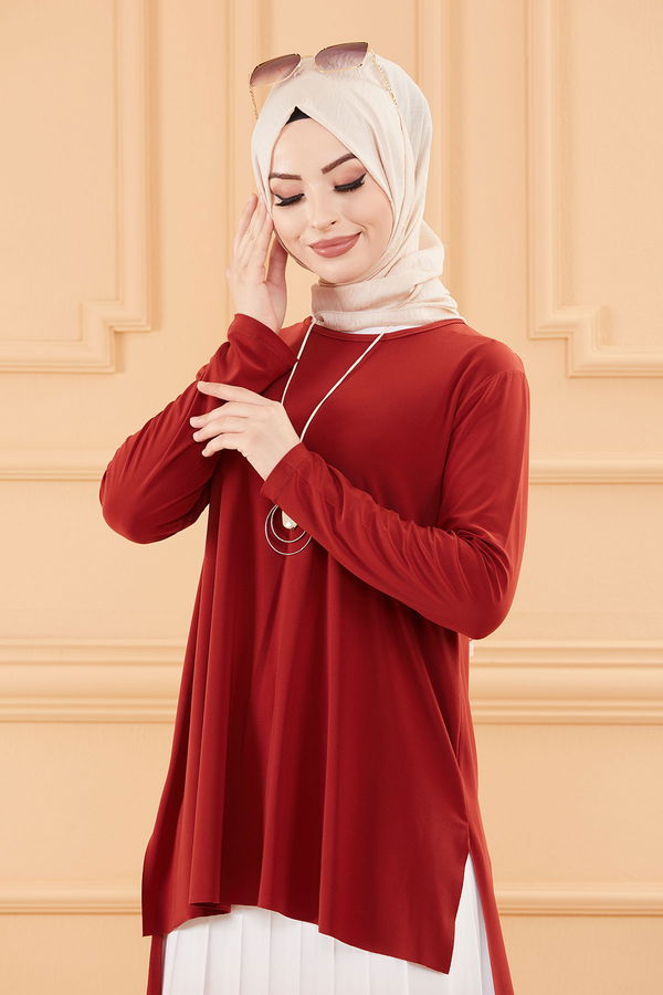 Düz Orta Kadın Kiremit BLUZ ETEK - 20658 KİREMİT