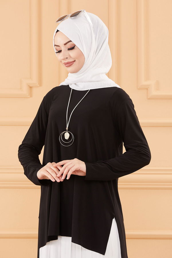 Düz Orta Kadın Siyah BLUZ ETEK - 20658 SİYAH