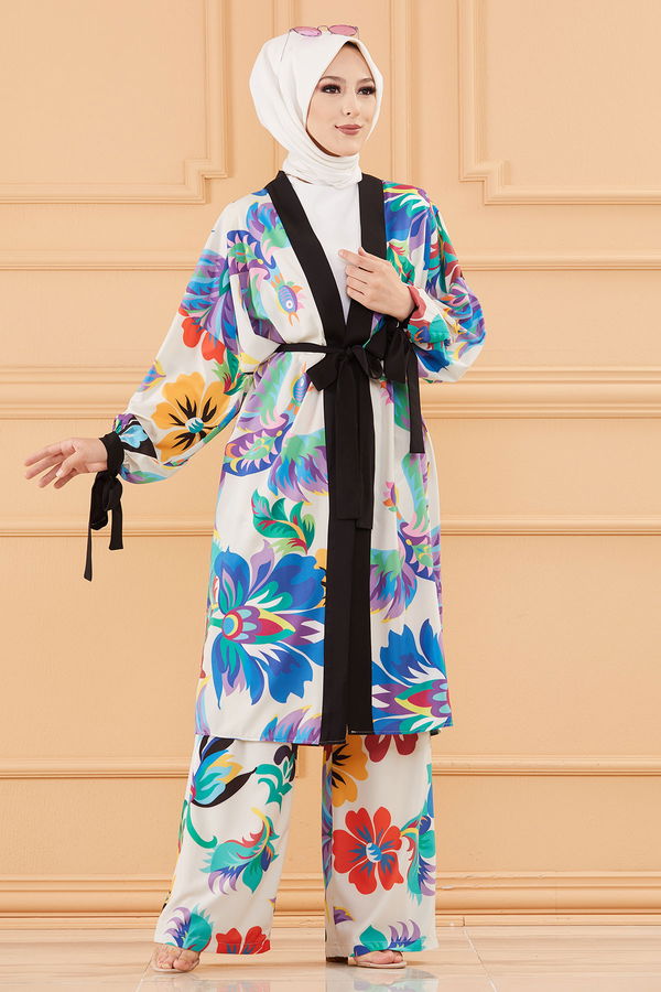 Düz Orta Kadın çok Renkli KIMONO TAKIM - 20648
