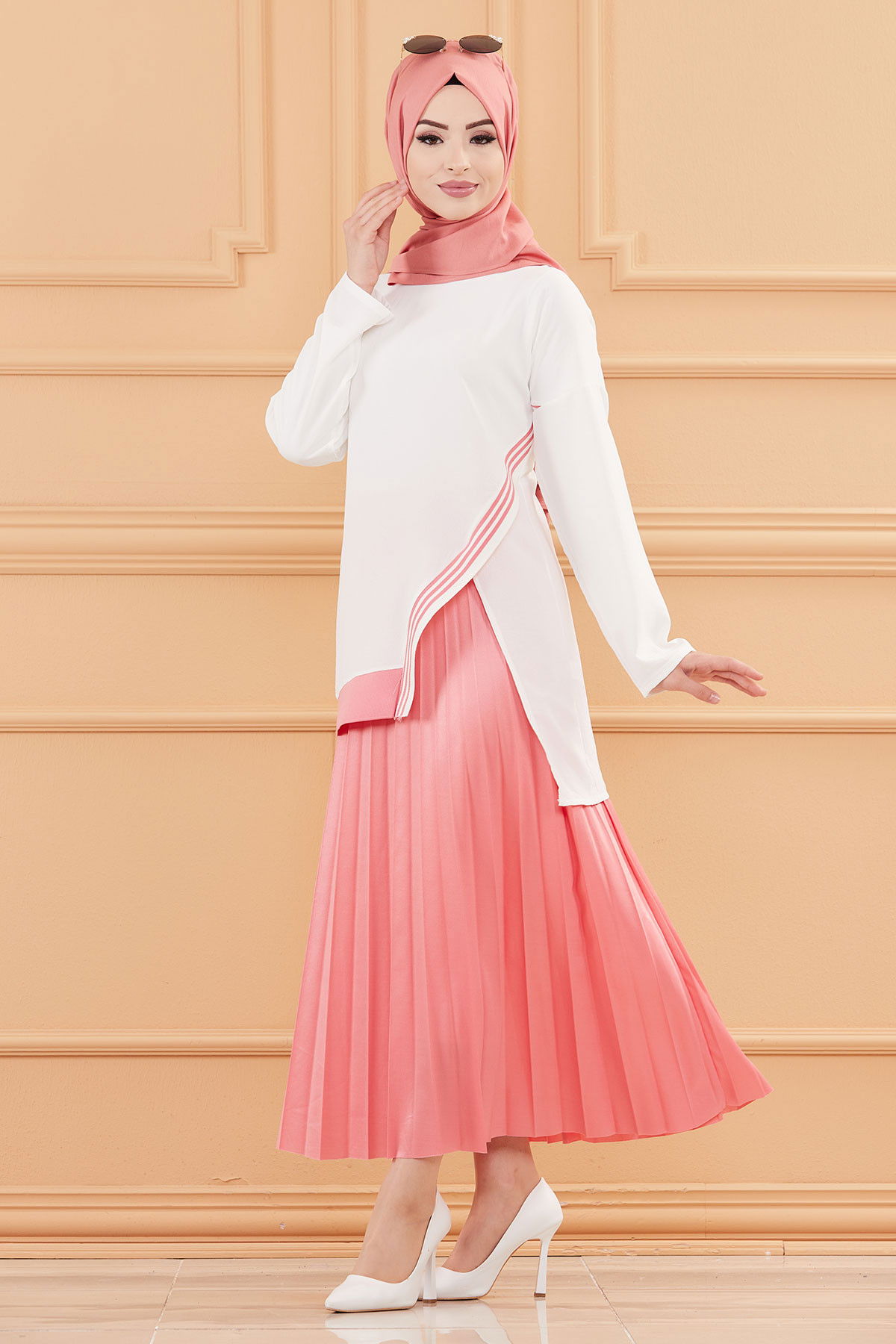Düz Orta Kadın Pembe TUNIK ETEK - 20677 PEMBE