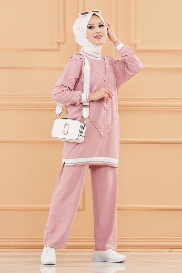 Düz Orta Kadın Pembe TUNIK PANTOLON - 20683 PEMBE