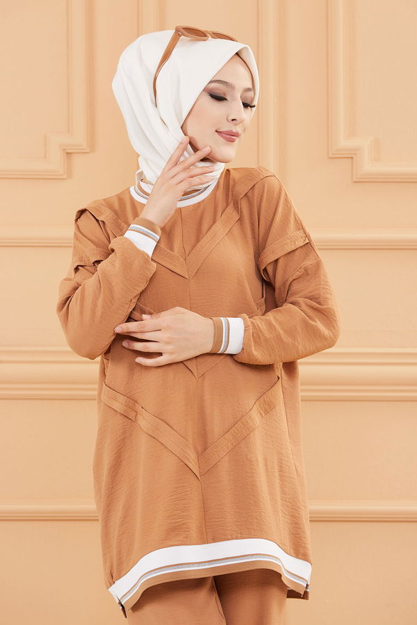 Düz Orta Kadın Taba TUNIK PANTOLON - 20683 TABA