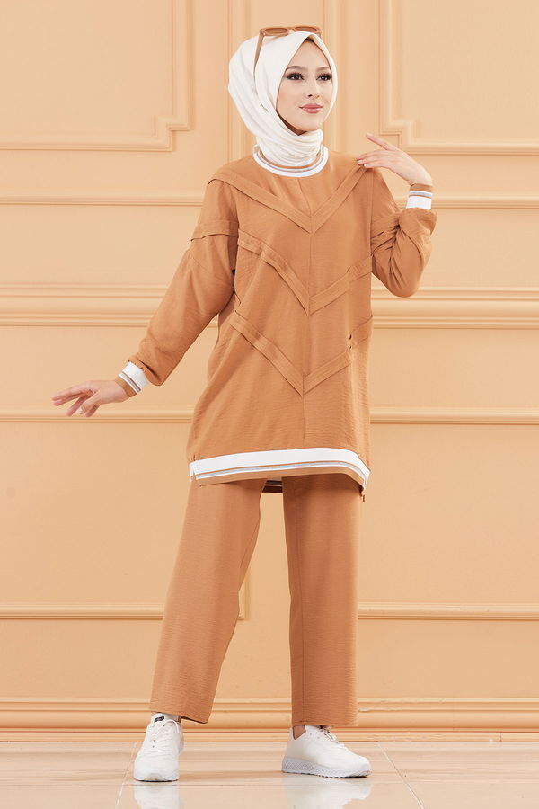 Düz Orta Kadın Taba TUNIK PANTOLON - 20683 TABA