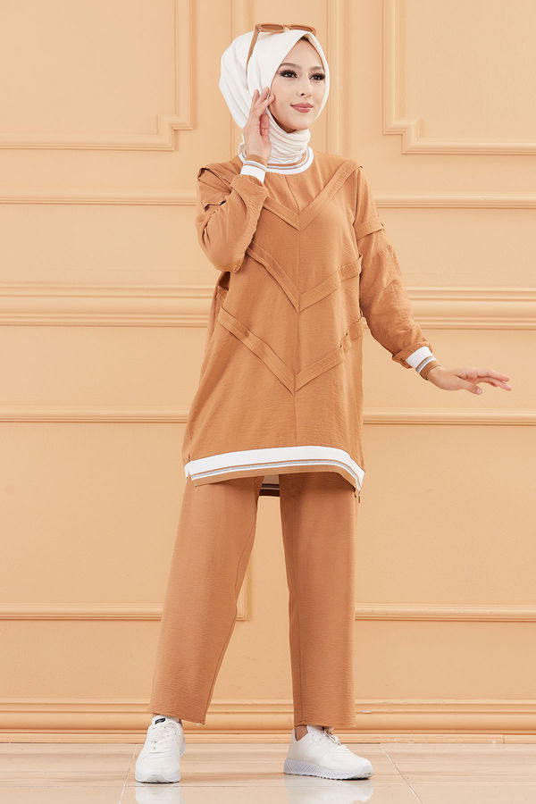 Düz Orta Kadın Taba TUNIK PANTOLON - 20683 TABA
