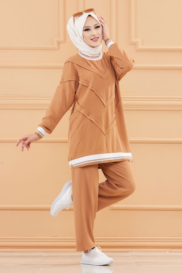 Düz Orta Kadın Taba TUNIK PANTOLON - 20683 TABA