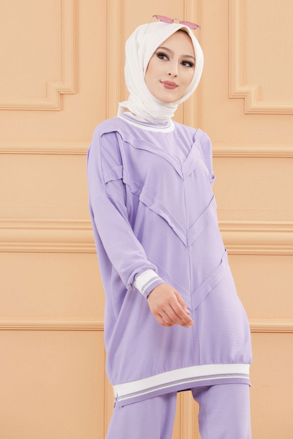 Düz Orta Kadın Lila TUNIK PANTOLON - 20683 LİLA