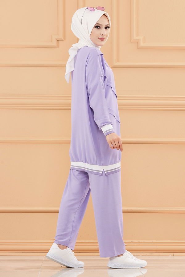 Düz Orta Kadın Lila TUNIK PANTOLON - 20683 LİLA
