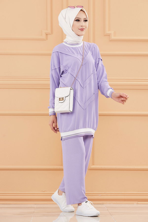 Düz Orta Kadın Lila TUNIK PANTOLON - 20683 LİLA