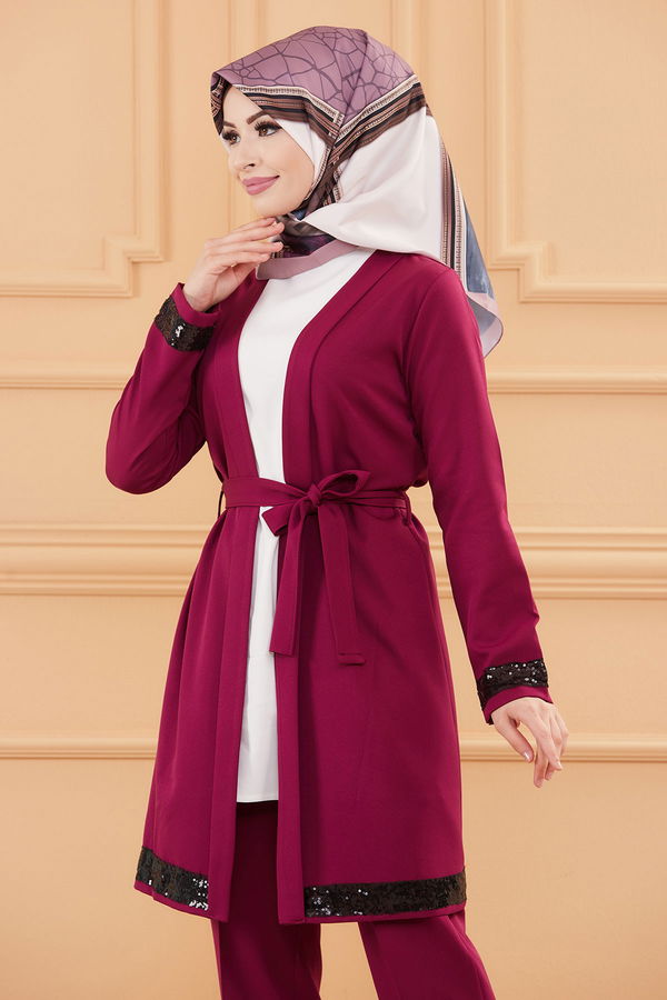 Düz Yok Kadın Mürdüm CEKET PANTOLON - 3688 MÜRDÜM