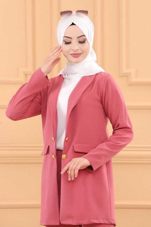 Düz Orta Kadın Pembe CEKET PANTOLON - 3501